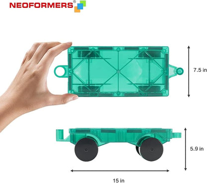Magnetic Tiles Cars Construction Set - 2 PCS Green & Yellow Magnetic Tiles Magnet Truck Sensory Toys, Educational Magnetic Cars Set Magnet Building Blocks Toddler Toys for 3 4 5 6+ Year Old