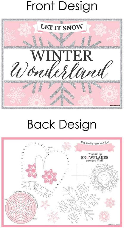 Big Dot of Happiness Pink Winter Wonderland - Paper Holiday Snowflake Birthday Party and Baby Shower Coloring Sheets - Activity Placemats - Set of 16