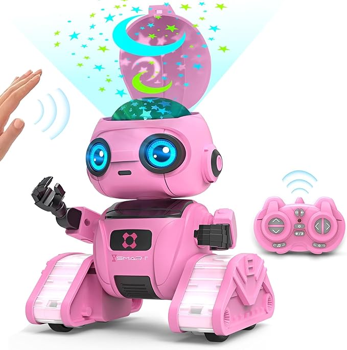 Robot Toys for Boys and Girls, Rechargeable Remote Control Robot with Auto-Demonstration, Light Projection, Dance Moves, Music, and Gesture Sensing –Toy Robot Gifts for 6+ year old Girls (Pink)