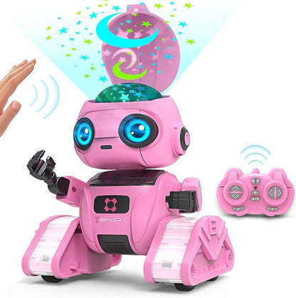 Robot Toys for Boys and Girls, Rechargeable Remote Control Robot with Auto-Demonstration, Light Projection, Dance Moves, Music, and Gesture Sensing –Toy Robot Gifts for 6+ year old Girls (Pink)