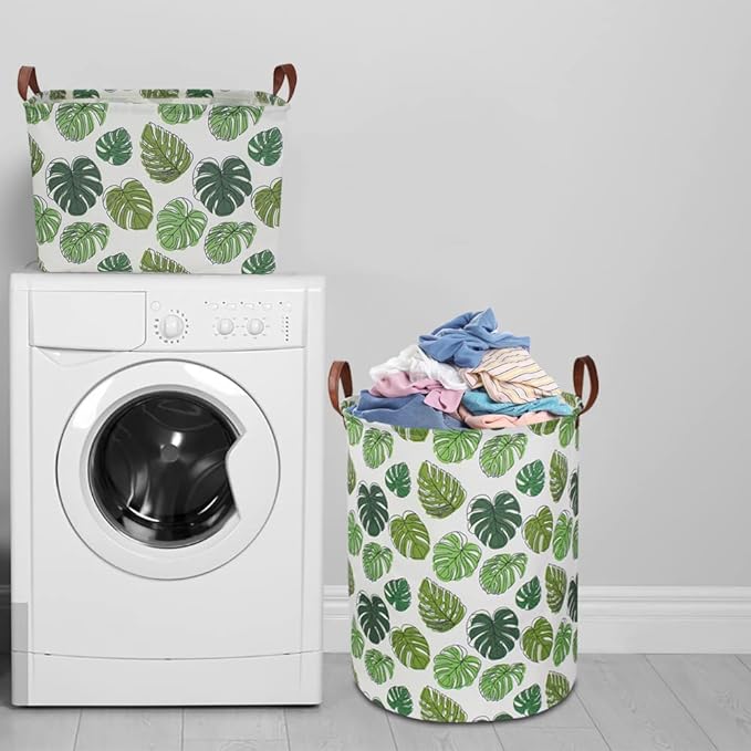 NTAOHAMPER Rectangular Green Storage Basket, Waterproof Safari Nursery Box with Handles for Bedroom, Jungle Theme Gifts Basket, Momstera Decor(Leaf)
