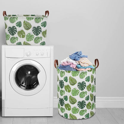 NTAOHAMPER Rectangular Green Storage Basket, Waterproof Safari Nursery Box with Handles for Bedroom, Jungle Theme Gifts Basket, Momstera Decor(Leaf)