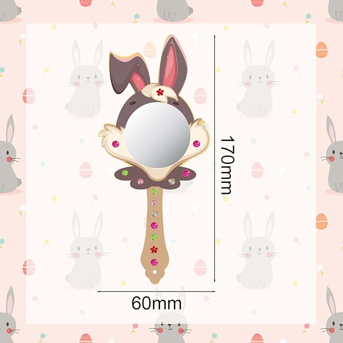 Fennoral 9 Pack Wooden Mirror Craft for Kids Decorate You Own Bunny Mirrors for Girls DIY Paint Wooden Hand Mirror for Art Activities Girls Birthday Gifts