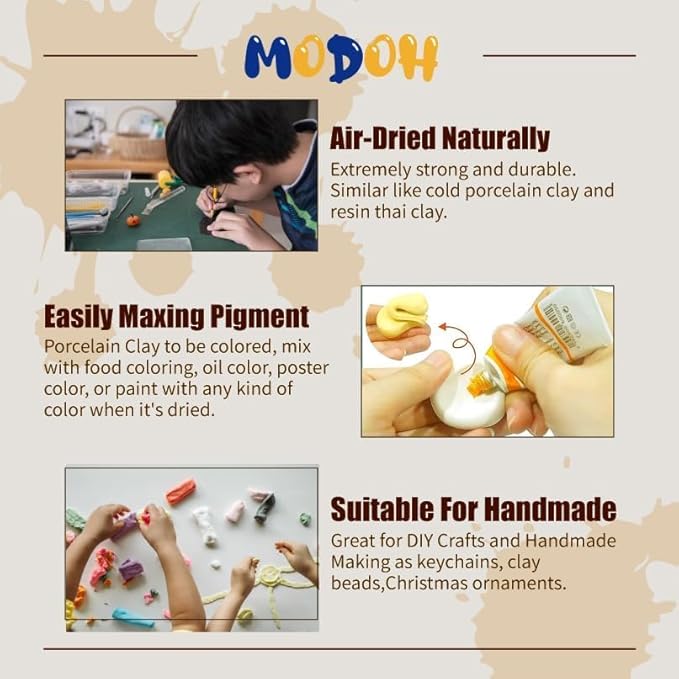 Air Dry Flexible Porcelain Clay White, 1.1 lbs (500g) | Cold Clay for Flower Making | Porcelana Fria para Modelar | horno para porcelana | masa de porcelana Fria