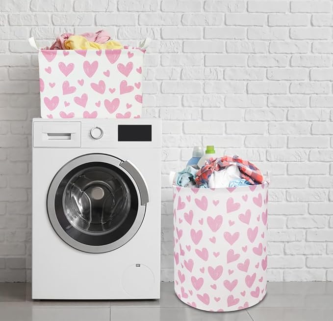NTAOHAMPER Rectangular Pink Heart Fabric Storage Basket, Books Box, Lovely Storage Trunk, Room Decor, Gift Basket(Pink Heart)