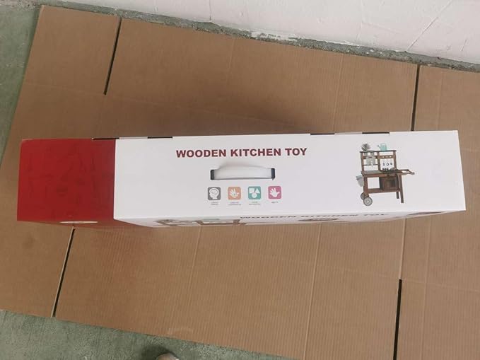 Outdoor Kitchen for Kids,Mud Kitchen Wooden Toy Playset with Wheels, Kettle, Sink, Wooden Plant Container and Kitchen Accessories, for Children Ages 3+ Years