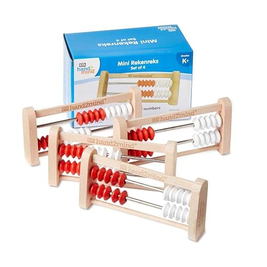 hand2mind Mini 20 Bead Wooden Rekenrek, Abacus for Kids Math, Math Manipulatives Kindergarten, Counting Rack for Kids, Counters for Kids Math, Educational Toys for Elementary Kids (Set of 4)