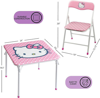 Idea Nuova Sanrio Hello Kitty 3 Piece Children's Activity Square Table and 2 Folding Chairs Set, Ages 3+