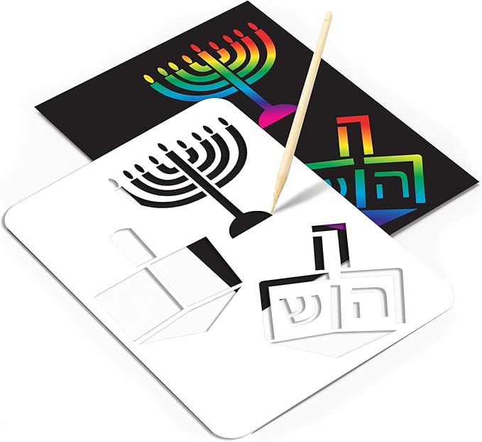 Izzy 'n' Dizzy Hanukkah Scratch Stencil Art Kit - 8" x 6" - Includes Sctatch Stick - Chanukah Arts and Crafts - Gifts and Games