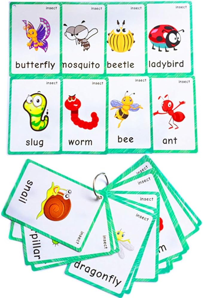 Set of Adjective&Antonym and Insect Flash Cards for Toddlers |Kids Learning Flashcard & Montessori Pocket Cards Toys | Perfect for Pre-K Decor Background Wall Stickers, Teacher/Autism Therapists Tools