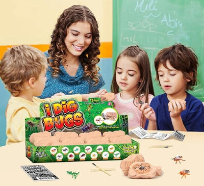 TRADE Big Bug Fossil Dig Kit - STEM Science & Educational Toys -Dig Up 12 Real Bugs Fly Ant Scorpion Lady Beetle Locust Cockroach Bumble Bee Cicada Dragonfly Cricket Praying Mantis Multicolored