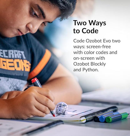 Evo Entry Kit: Interactive Coding Robot, Kids Ages 5+, Includes Color Code Markers, Charging Cable, Zip Case, Access to 700+ STEM Lessons - Educators & Parents, No Coding Experience Required