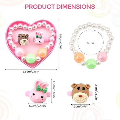 Little Girl Jewel Rings, Adjustable Pink Rings Girls Kids Pretend Play and Dress up Jewelry Set, Cute Rings with Display Case Party Favors Toys Gifts