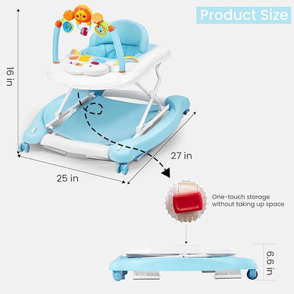 Boyro Baby Baby Walker, 5-in-1 Baby Walkers for Boys and Girls 6-12 Months with Bouncer, Removable Footrest, Feeding Tray & Music, Foldable & Adjustable Activity Walker for 6-18 Months Toddler Infant