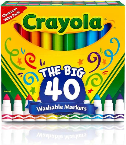 Crayola Ultra Clean Washable Markers (40ct), Coloring Markers for Kids, Coloring Book Marker Set, Gifts for Kids, Ages 3+