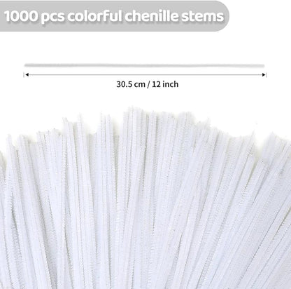 Eppingwin 1000pcs Pipe Cleaners, White Pipe Cleaners Craft Supplies,Chenille Stems for DIY Arts Crafts Project(White)