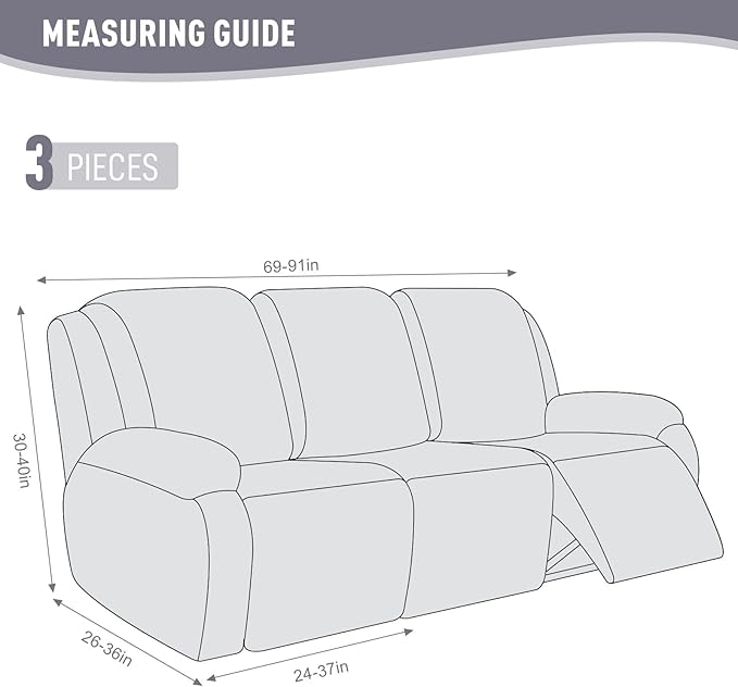 KinCam Recliner Covers, Stretch Reclining Chair Covers, Recliner Sofa Slipcovers Stripe Jacquard Recliner Couch Covers Furniture Protector Covers for Pet Kid (3 Seater, Silver Gray)