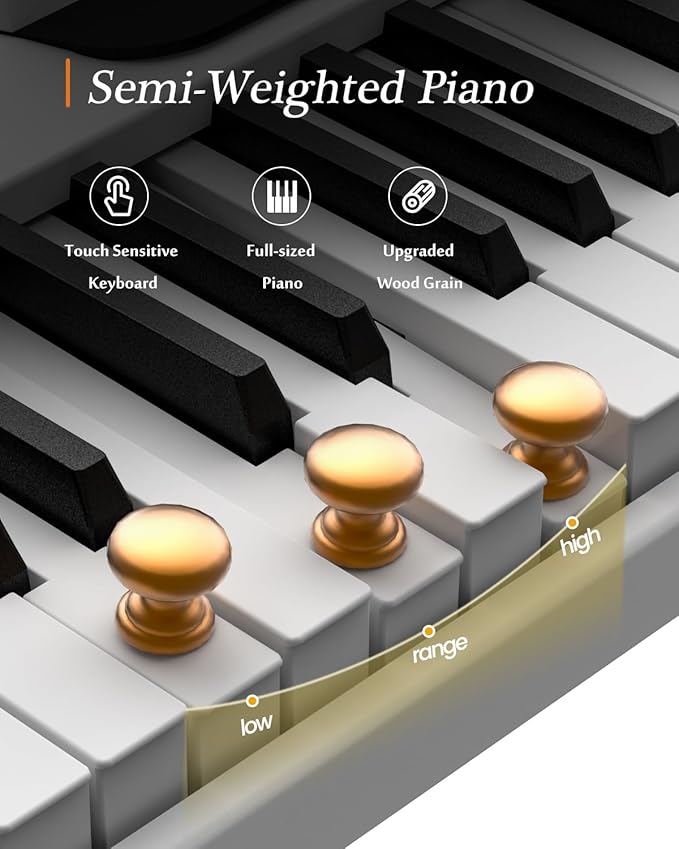Portable Piano Keyboard, Semi-Weighted Folding Digital Piano 88 Key, Full Size, Wood Grain, Electric Piano Keyboard w/MIDI Bluetooth, Suitable for Adult, Toddler