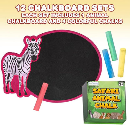 ArtCreativity Safari Animal Chalkboard Sets - Pack of 12-1 Colorful Animal Chalk Board + 4 Colorful Chalks - Small Chalkboards - Assorted Colors - Great Party Favor - Amazing Gift Idea for Kids