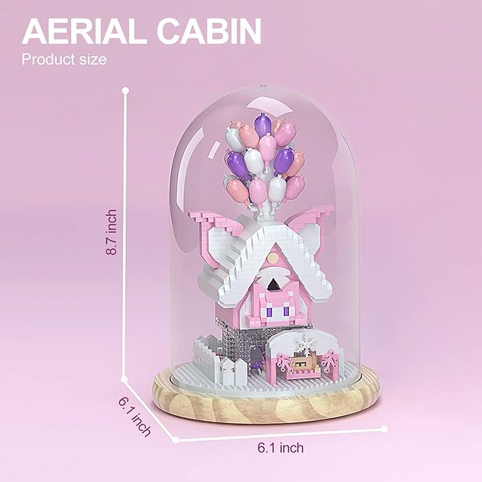 House Building Blocks Kit Toys Set, Miniature1493 Pcs Micro Bricks Collectible Creative Teen Girl Gifts Age 14 and Up, Dust Cover, and Wooden Base Up Balloon Castle Toys DIY Decoration Home