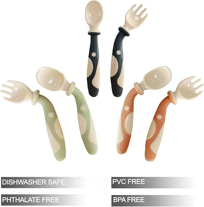 PandaEar Baby Bendable Spoons and Forks set 6 Pack| Training Learning Self-Feeding Baby Spoons First Stage for Kids Toddlers Children and Infants| BPA Free| Easy Grip Fork Tableware