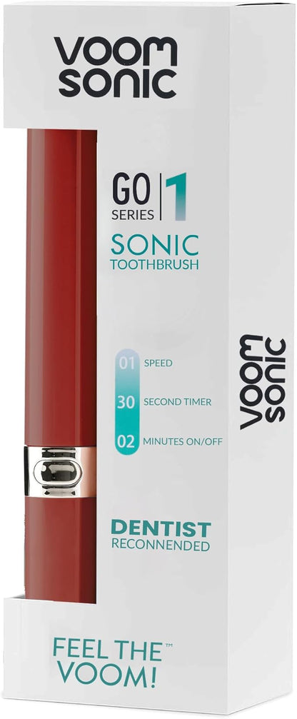 Voom Sonic Go 1 Series Travel Electric Toothbrush Travel Toothbrushes - Battery Operated Toothbrush for Adults & Kids, Dentist Recommended Toothbrush, Portable with 2 Minute Timer (Metallic Red)