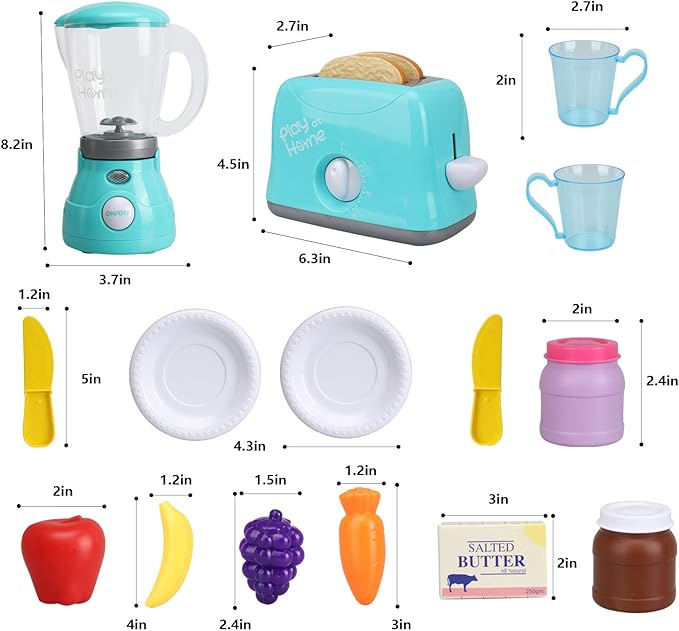 TOY Life Play Kitchen Accessories Toddler Kitchen Playset Toy Kitchen Appliances Kitchen Sets for Kids Ages 4-8 Kid Blender Toy Toaster Kitchen Set with Realistic Light Sound Gift for Girls Boys