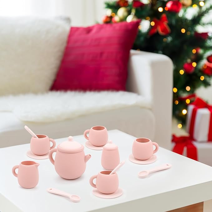 MCGMITT Silicone Tea Set, Tea Party Set for Little Girls Boys, 15 Pcs BPA Free Dishwasher Safe Pretend Tea Set for Toddlers Kids Age 3-6, Cute Toy Kitchen Accessories for Children Birthday Gifts