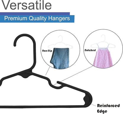 Kids and Babies Plastic Hangers - Space-Saving, Durable, and Cute Closet Organization Solution, 60 Pack (Black)