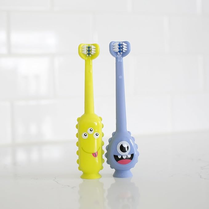Dr. Brown's ToothScrubber Toddler Toothbrush, Triple-Sided Training Toothbrush with Suction Cup Base, Green Monster, Baby Oral Care, Ages 1-4 Years