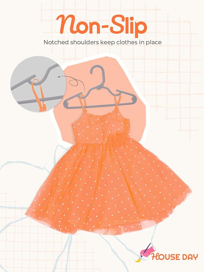 HOUSE DAY Kids Plastic Hangers for Closet, Childrens Hangers for Clothes & Baby Hangers, Toddler, and Child Clothes - Clothing, Pants, Coats, and More - Ideal for Everyday Use (Grey, 120 Pack)