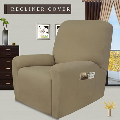 Easy-Going 4 Pieces Microfiber Stretch Recliner Slipcover – Spandex Soft Fitted Sofa Couch Cover, Washable Furniture Protector with Elastic Bottom for Kids, Pet(Recliner, Dark Linen)