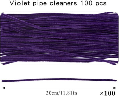 100 Pieces Pipe Cleaners Chenille Stem, Solid Color Pipe Cleaners Set for Pipe Cleaners DIY Arts Crafts Decorations, Chenille Stems Pipe Cleaners (Purple)