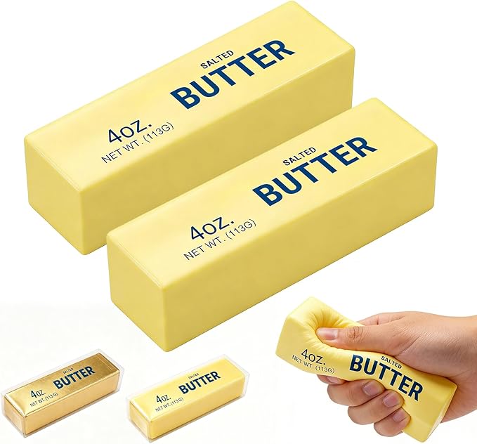 2PCS Butter Squishy, Soft Slow Rising Squeeze Toys, Butter Stick Squishy Fidget Toys and Stress Balls Squishies for Office Desk Toys, Party Favors & Birthday Gifts(Yellow)
