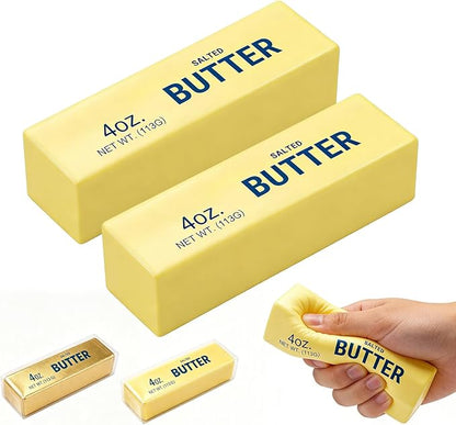 2PCS Butter Squishy, Soft Slow Rising Squeeze Toys, Butter Stick Squishy Fidget Toys and Stress Balls Squishies for Office Desk Toys, Party Favors & Birthday Gifts(Yellow)