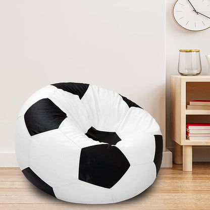 Ample Decor Soccer Bean Bag Cover (Filler Not Included), Leatherette Durable Double Stitched Material Sturdy Zippers, Ideal for Children and Teenagers - White and Black
