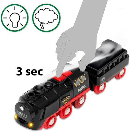 BRIO World 33884 Battery-Operated Steaming Train – Press Action Button 3 Sec for Real Cool-to-Touch Steam | Enhances Motor Skills & Imagination for Kids Age 3 and Up