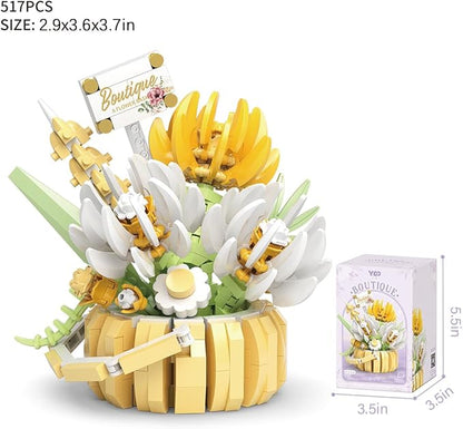 Flowers Succulents 3.6In Building Toy Set, 517 Pcs Botanical Collection for Office Home Decoration Flower Plant Building Blocks Toy, As a Adults, Kids, Girls Idea Gifts