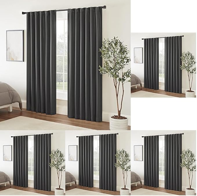 Eclipse Fresno Modern Blackout Thermal Rod Pocket Window Curtain for Bedroom (1 Panel), 52 in x 95 in, Charcoal (Pack of 5)