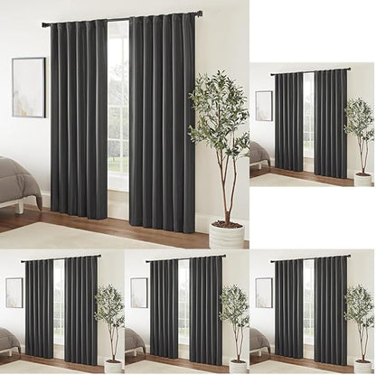 Eclipse Fresno Modern Blackout Thermal Rod Pocket Window Curtain for Bedroom (1 Panel), 52 in x 95 in, Charcoal (Pack of 5)