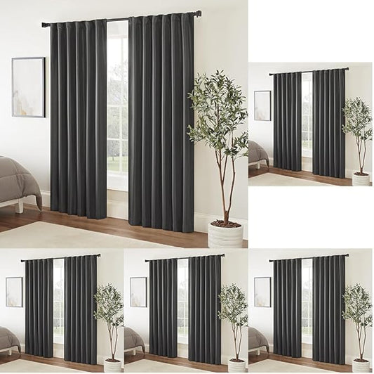 Eclipse Fresno Modern Blackout Thermal Rod Pocket Window Curtain for Bedroom (1 Panel), 52 in x 95 in, Charcoal (Pack of 5)