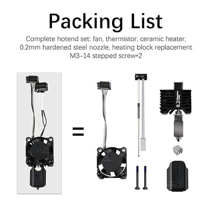 Original Bamboo Lab P1 Hotend Assembly Complete with Stainless Steel 0.2mm Nozzle,Ceramic Heater,Thermistor, Cooling Fan,Silicone Sock for P1S P1P 3D Printer Extruder Heating Block Replacement