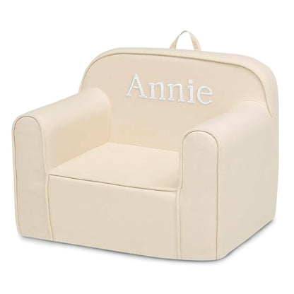 Delta Children Personalized Cozee Chair - Customize with Name – Foam Kids Chair for Ages 18 Months and Up, Oatmeal