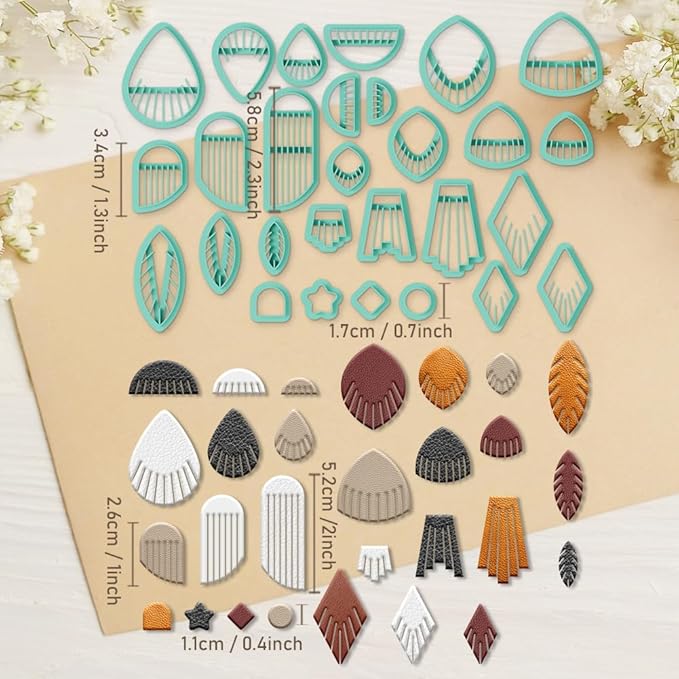 ORIGACH 28 Pcs Tassel Polymer Clay Cutters Set Boho Earring Clay Cutter DIY Craft Supplies for Earring and Jewelry Making
