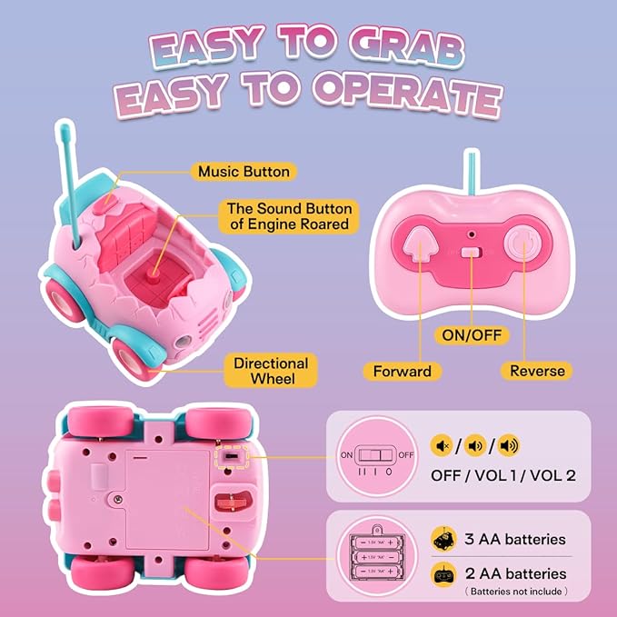 Nueplay Remote Control Car for Toddler Age 2 3 4 5, Electric RC Car Toys with Light & Music, Toddler Toys, Race Car Vehicles, Horse Figures Truck, Christmas Birthday Gift for Baby Girls, Pink