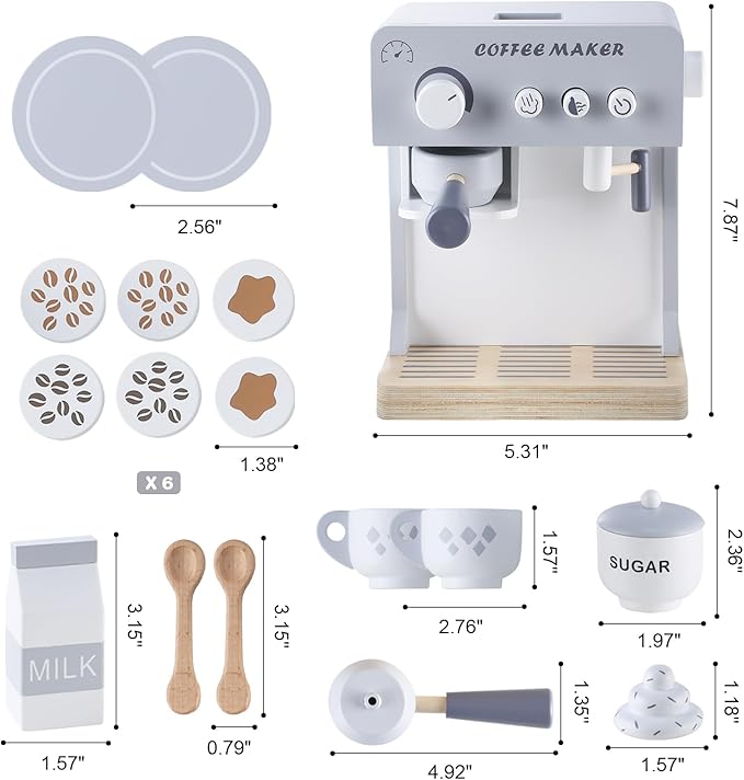 Kids Coffee Maker Toy Espresso Machine Playset, Pretend Play Food Sets for Kids Kitchen, Toddler Play Kitchen Accessories Gift for Girls and Boys