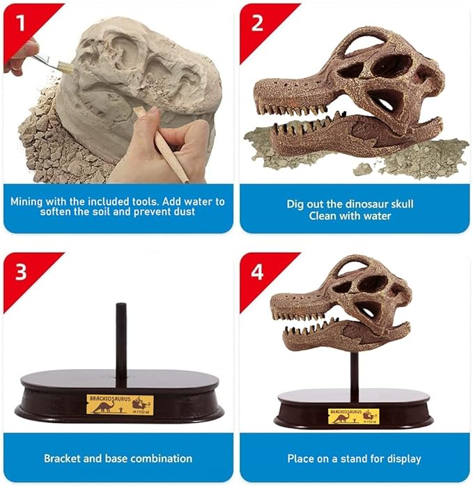 ArtCreativity Dinosaur Excavation Kit for Kids, Brachiosaurus Skull Excavating Set with Fossil Digging Tools and Stand, Fun Science Activity Toy, Educational Dinosaur Gift for Boys and Girls