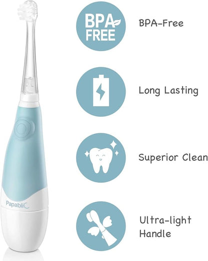Papablic BabyHandy 2-Stage Baby Sonic Electric Toothbrush for Babies and Toddlers Ages 0-3 Years