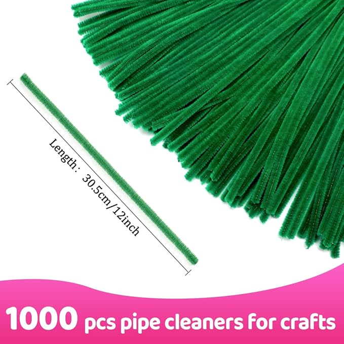 Praisebank 1000pcs Christmas Green Pipe Cleaners, Pipe Cleaners, Pipe Cleaners for Crafts.