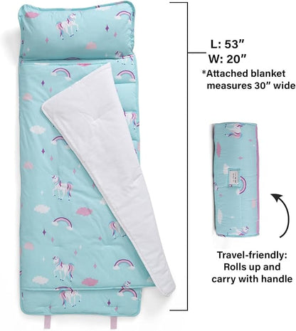 Delta Children Nap Mat - Includes Pillow & Blanket for Toddlers and Kids; Features Carry Handle w/Strap Closure and Name Tag; Rollup Design is Ideal for Preschool and Daycare; Personalization Optional